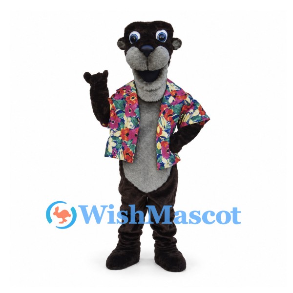 Black Panther Mascot Costume with Colorful Floral Shirt