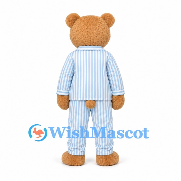 Bear Mascot Costume with Blue Striped Pajamas