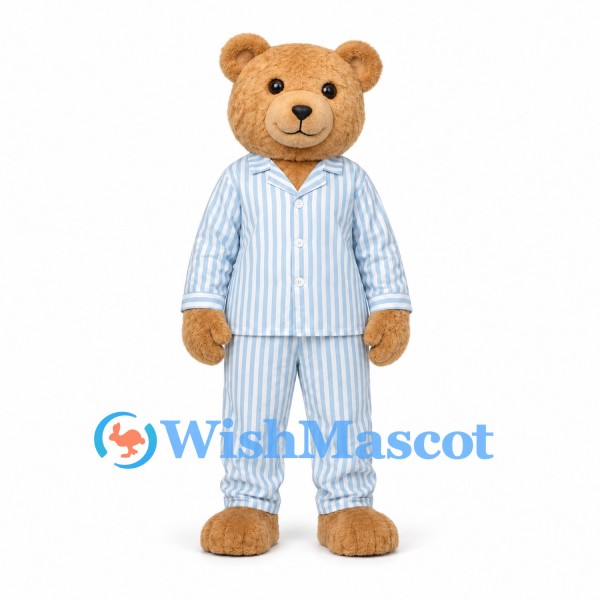 Bear Mascot Costume with Blue Striped Pajamas
