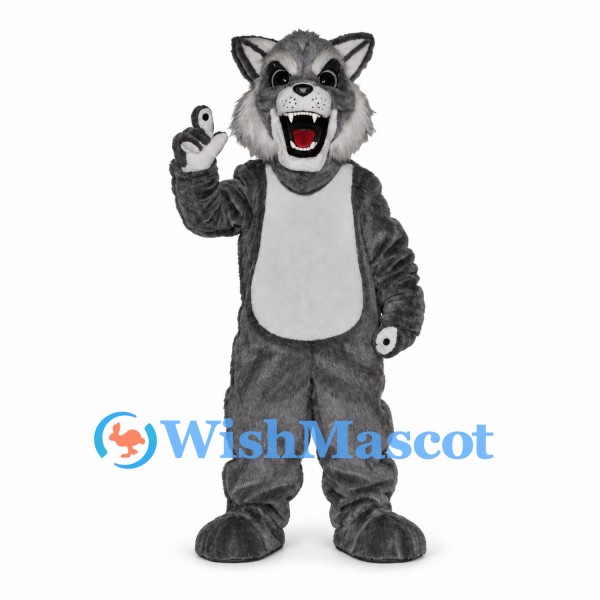 Wolf Mascot Costume in Gray with Toothy Mouth and Paw Pads