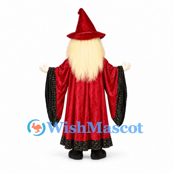 Wizard Mascot Costume with Red Robe and Long White Beard