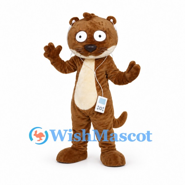 Brown Monster Mascot Costume with Round Eyes and Cream Belly
