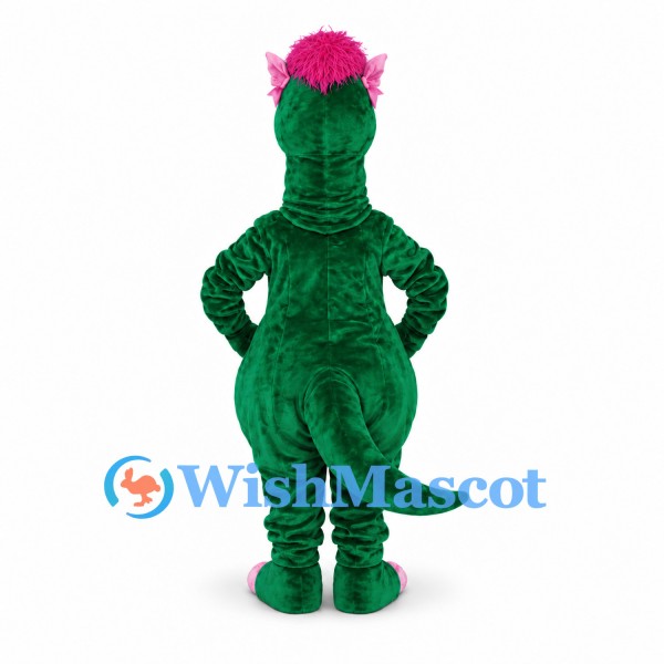 Dragon Mascot Costume in Green with Pink Hair and Belly