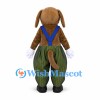 Dog Mascot Costume with Green Striped Pants and Blue Suspenders