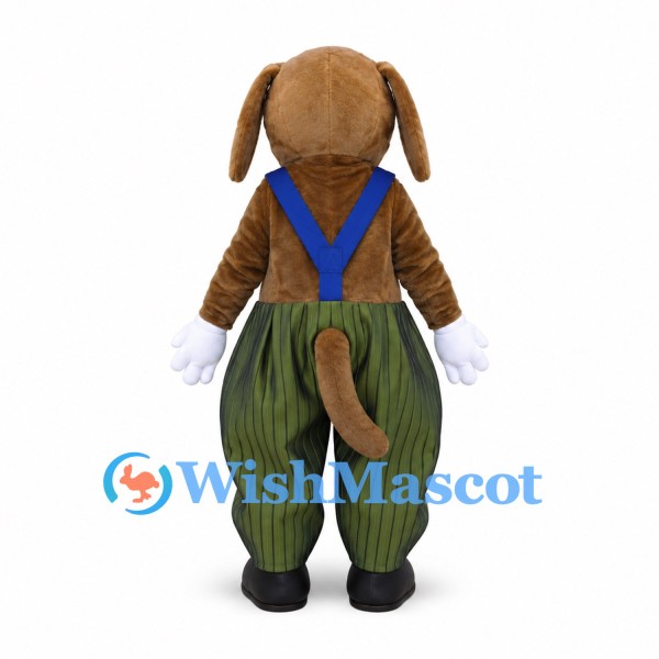 Dog Mascot Costume with Green Striped Pants and Blue Suspenders
