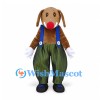 Dog Mascot Costume with Green Striped Pants and Blue Suspenders