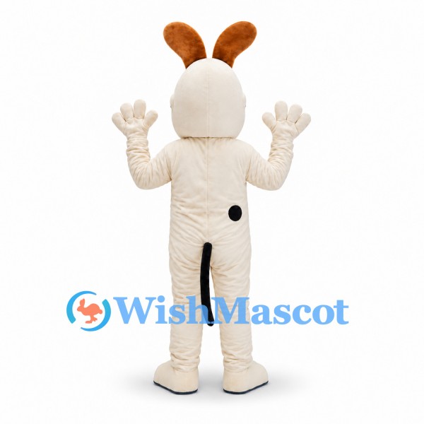 Dog Mascot Costume in Cream with Red Tongue and Brown Ears