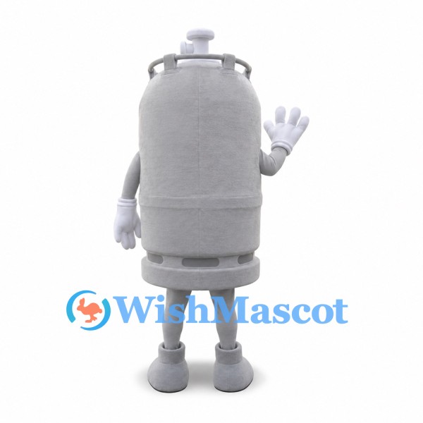 Gas Cylinder Mascot Costume in Gray with Smiling Face