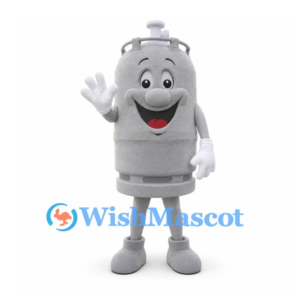 Gas Cylinder Mascot Costume in Gray with Smiling Face