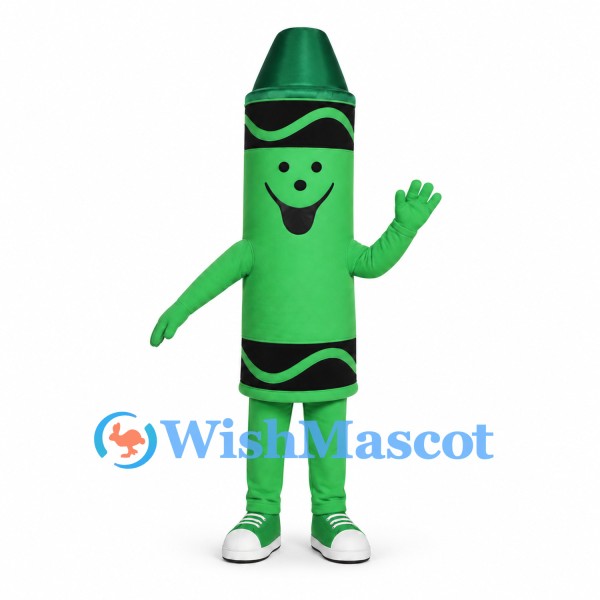 Crayon Mascot Costume in Green with Black Bands