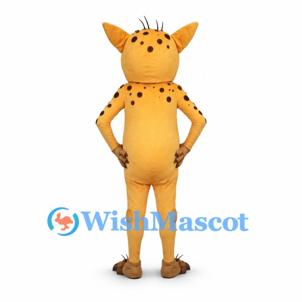 Monster Mascot Costume in Orange with Pointed Ears and Dark Spots
