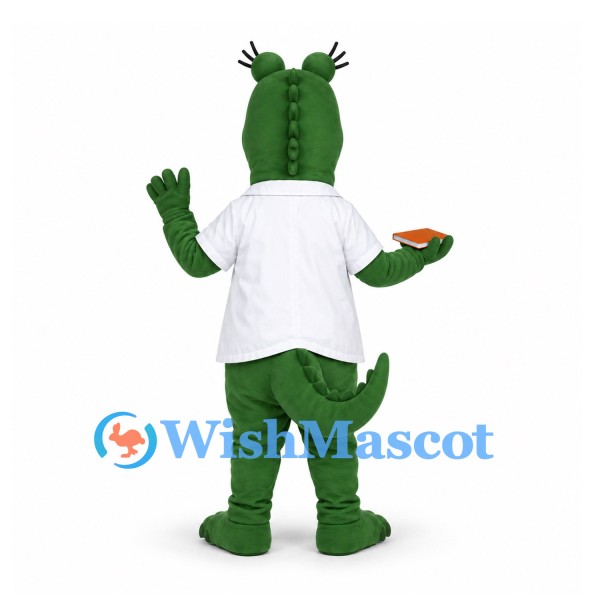 Crocodile Mascot Costume with White Lab Coat and Cream Belly