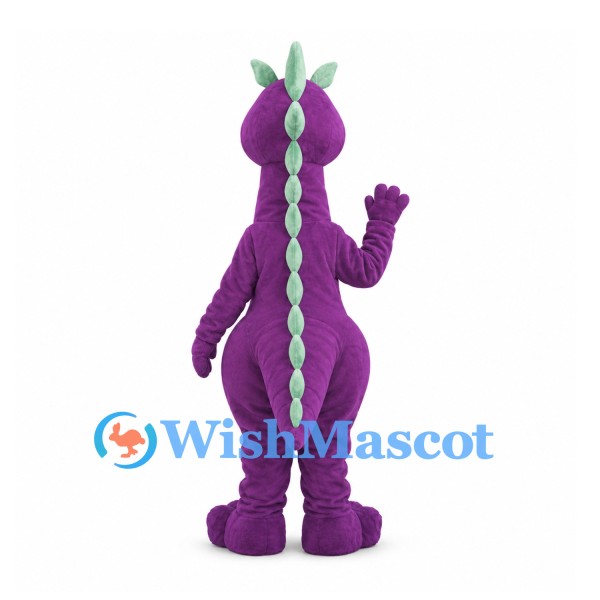 Dragon Mascot Costume in Purple with Green Belly and Spots
