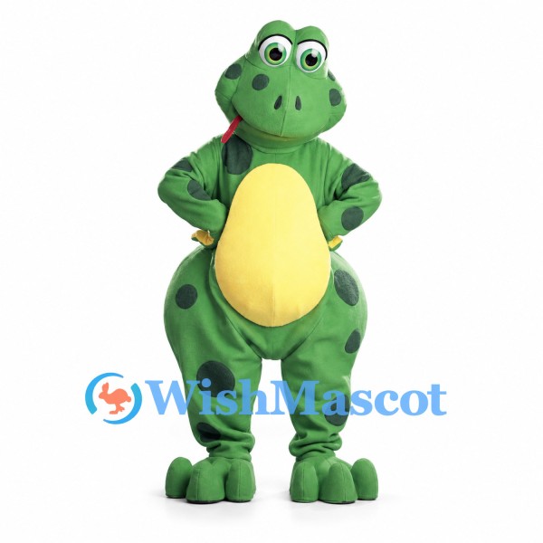 Frog Mascot Costume in Green with Yellow Belly and Dark Spots