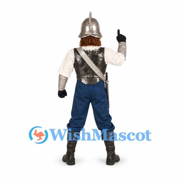 Soldier Mascot Costume with Silver Helmet and Breastplate
