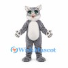 Cat Mascot Costume in Gray with White Belly and Paw Pads