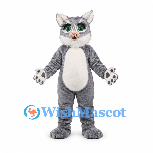 Cat Mascot Costume in Gray with White Belly and Paw Pads