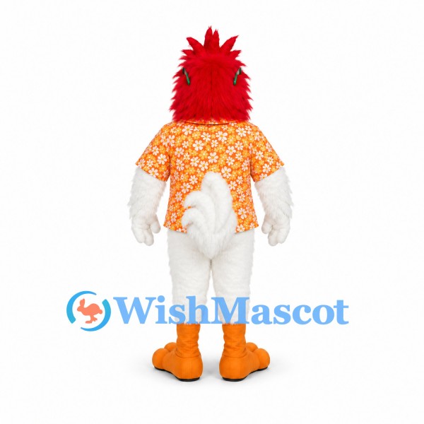 Rooster Mascot Costume with Orange Floral Shirt and Sunglasses
