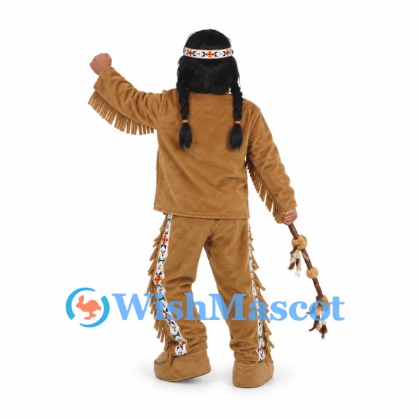 Warrior Mascot Costume with Tan Fringed Outfit and Headband