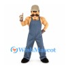 Builder Mascot Costume with Blue Overalls and Gray Cap