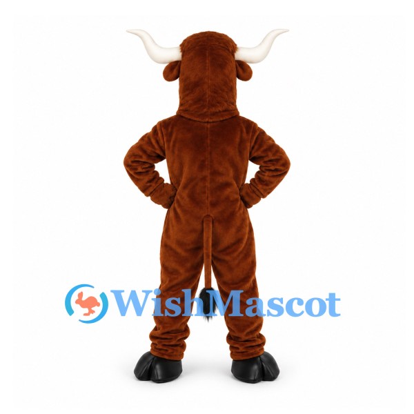 Bull Mascot Costume in Brown with Long White Horns