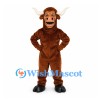 Bull Mascot Costume in Brown with Long White Horns
