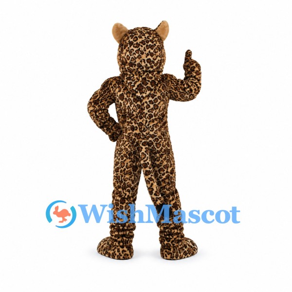 Leopard Mascot Costume with Spotted Body and Open Mouth