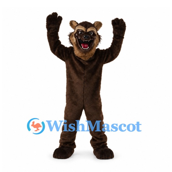 Bear Mascot Costume in Dark Brown with Open Mouth