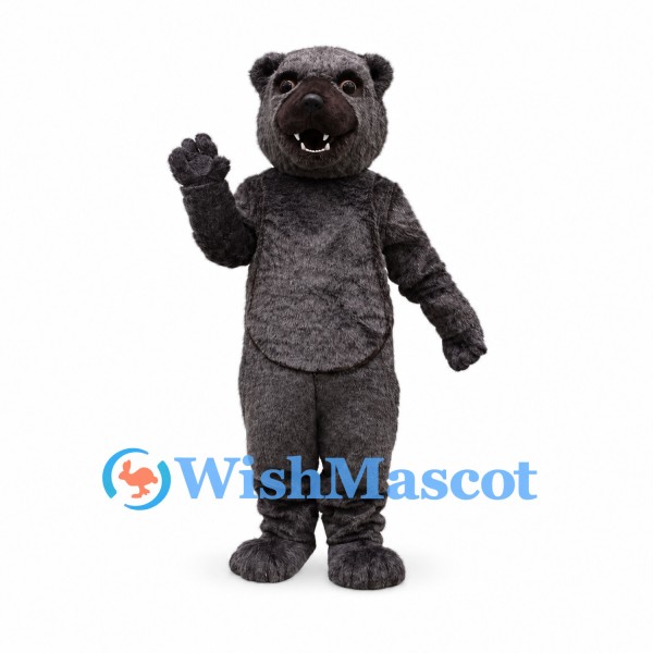 Bear Mascot Costume in Dark Gray with Round Belly