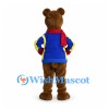Bear Mascot Costume with Blue Yellow Jacket and Red Scarf