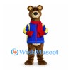 Bear Mascot Costume with Blue Yellow Jacket and Red Scarf