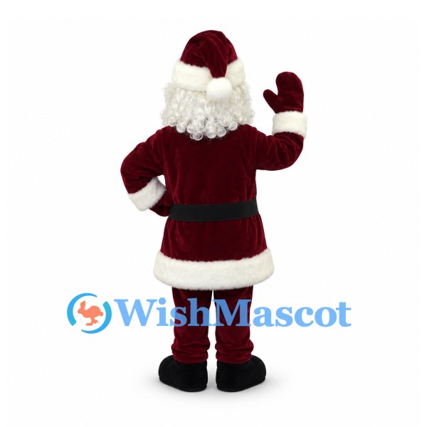 Santa Claus Mascot Costume with Burgundy Suit and White Beard