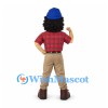 Lumberjack Mascot Costume with Red Plaid Shirt and Blue Knit Cap