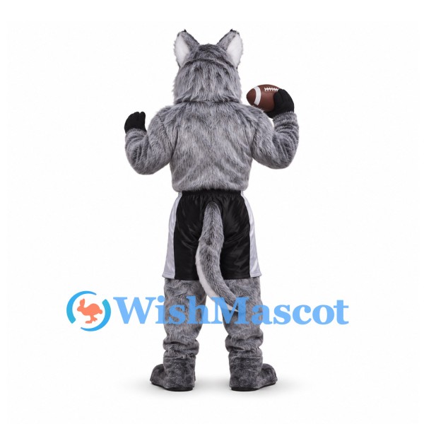 Wolf Mascot Costume with Black Football Uniform and Shoulder Pads