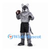 Wolf Mascot Costume with Black Football Uniform and Shoulder Pads