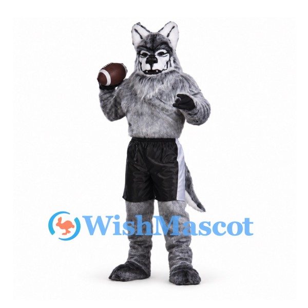 Wolf Mascot Costume with Black Football Uniform and Shoulder Pads