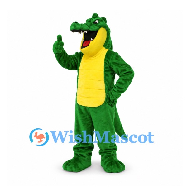 Crocodile Mascot Costume in Green with Yellow Belly