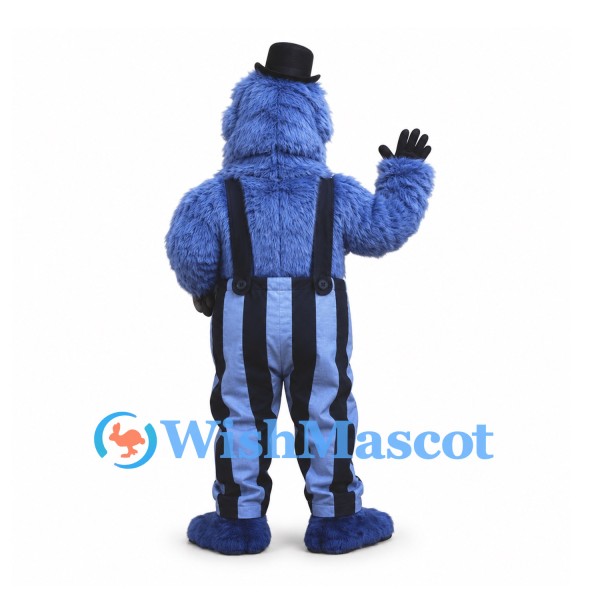 Monster Mascot Costume in Blue with Striped Pants and Top Hat
