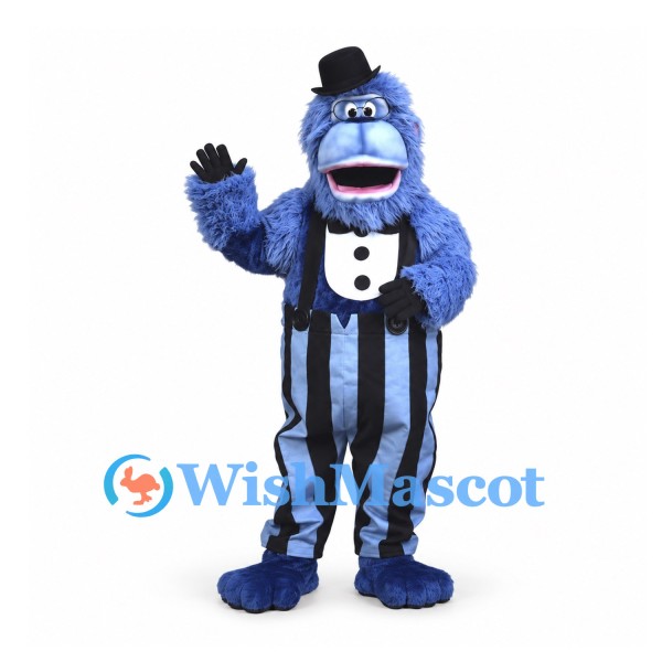 Monster Mascot Costume in Blue with Striped Pants and Top Hat