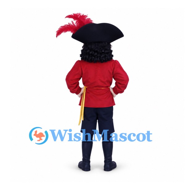 Pirate Captain Mascot Costume with Red Coat and Feathered Hat