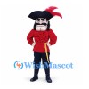 Pirate Captain Mascot Costume with Red Coat and Feathered Hat
