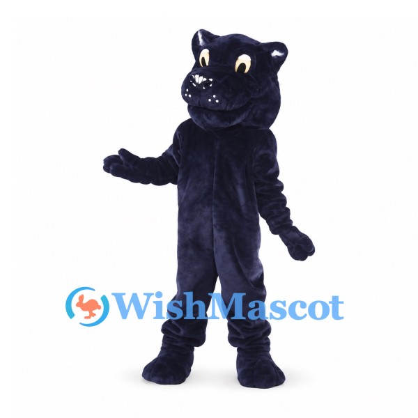 Panther Mascot Costume in Navy Blue with Yellow Eyes