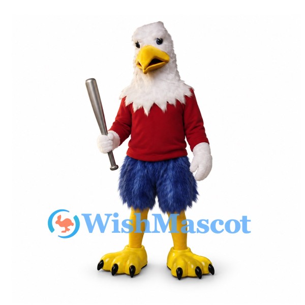 Bald Eagle Mascot Costume with Red Sports Vest and Blue Shorts