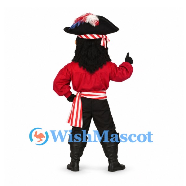 Pirate Mascot Costume with Red Shirt and Striped Sash