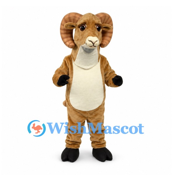Ram Mascot Costume in Tan with Curled Horns