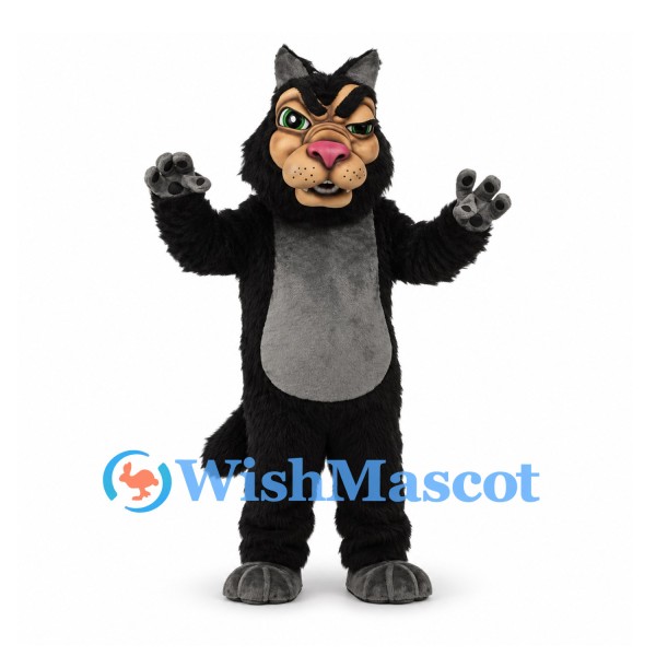 Black Cat Mascot Costume with Gray Belly and Pink Nose