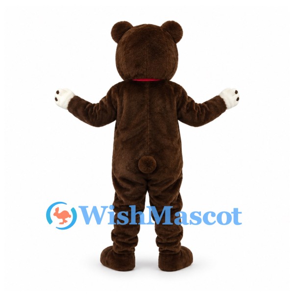 Bear Mascot Costume in Brown with White Belly and Red Bow