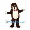 Bear Mascot Costume in Brown with White Belly and Red Bow