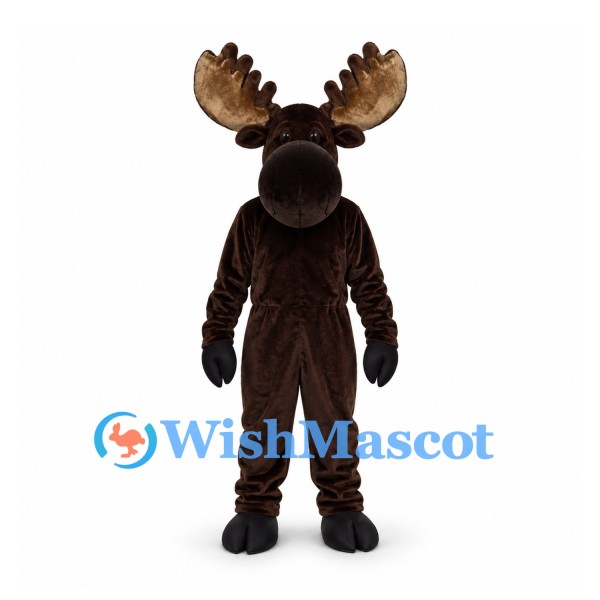 Moose Mascot Costume in Dark Brown with Broad Antlers