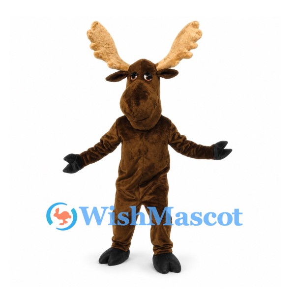 Moose Mascot Costume in Brown with Cream Antlers